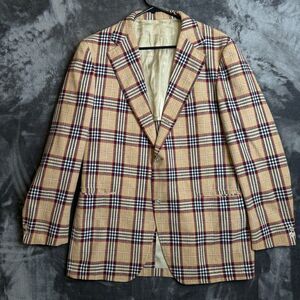 Vintage Austin Hill Plaid Long Sleeve Blazer Overcheck Pattern Wool Size Large